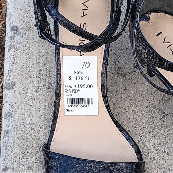 NWT Via Spiga Heels Shoes Size 10 Snake Skin Black Open Toe Sandals - Picture 9 of 10